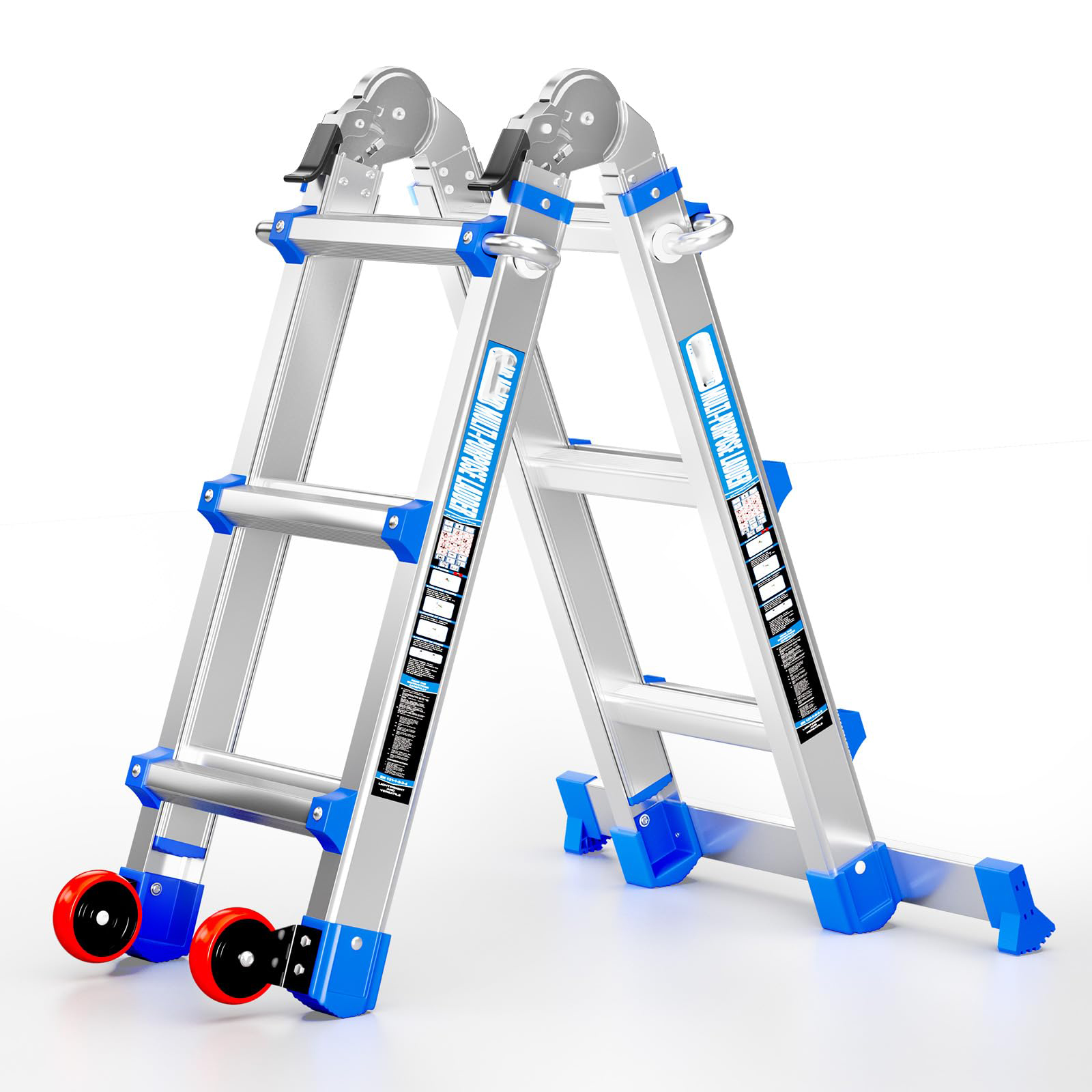 🔥 17FT Multi-Position Telescoping Ladder – Wheels & Stabilizer Bar, 330lb Load