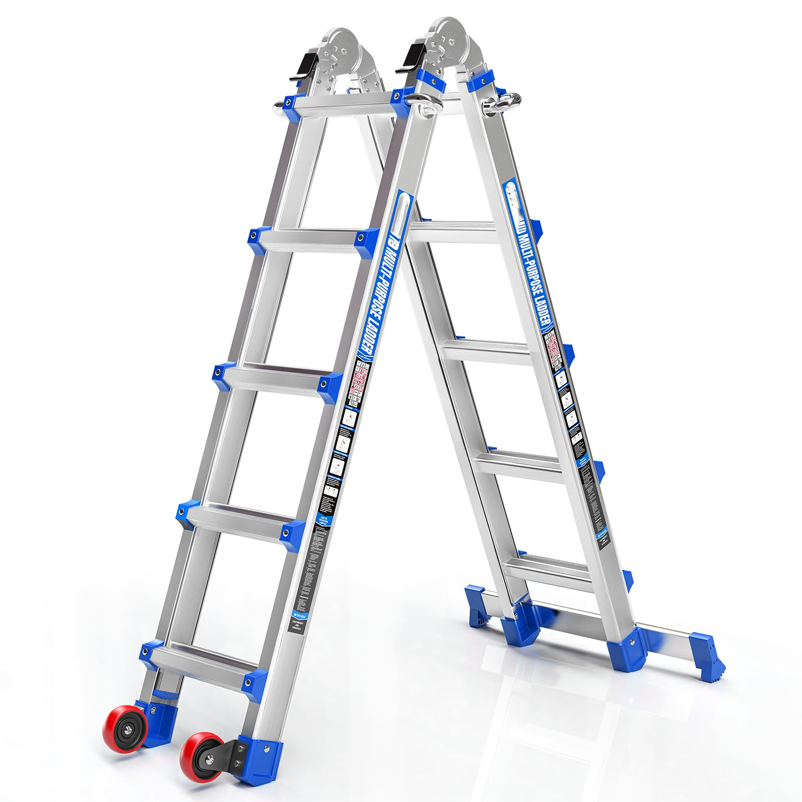 🔥 17FT Multi-Position Telescoping Ladder – Wheels & Stabilizer Bar, 330lb Load