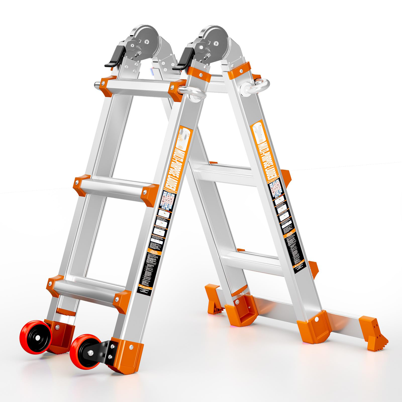 🔥 17FT Multi-Position Telescoping Ladder – Wheels & Stabilizer Bar, 330lb Load