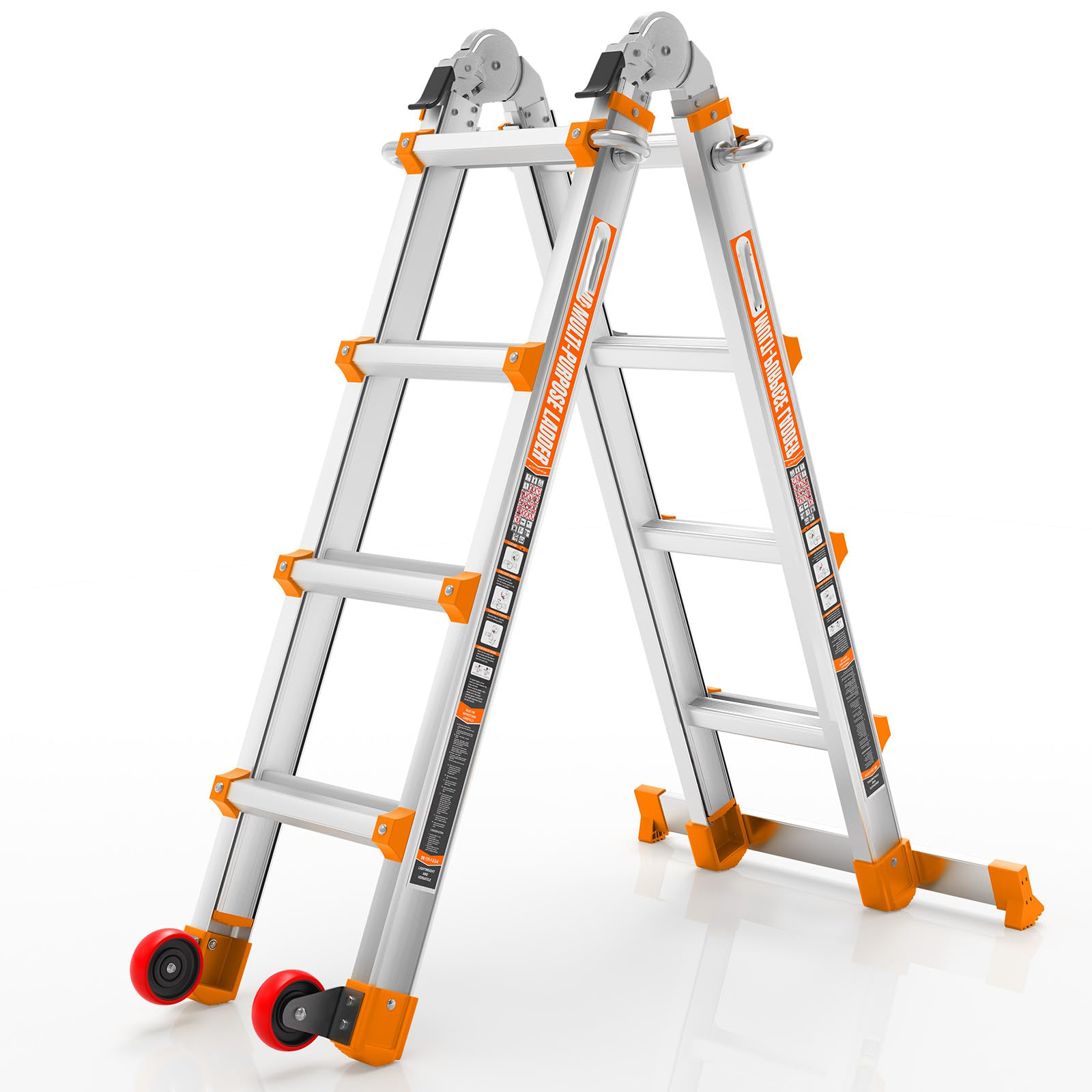 🔥 17FT Multi-Position Telescoping Ladder – Wheels & Stabilizer Bar, 330lb Load