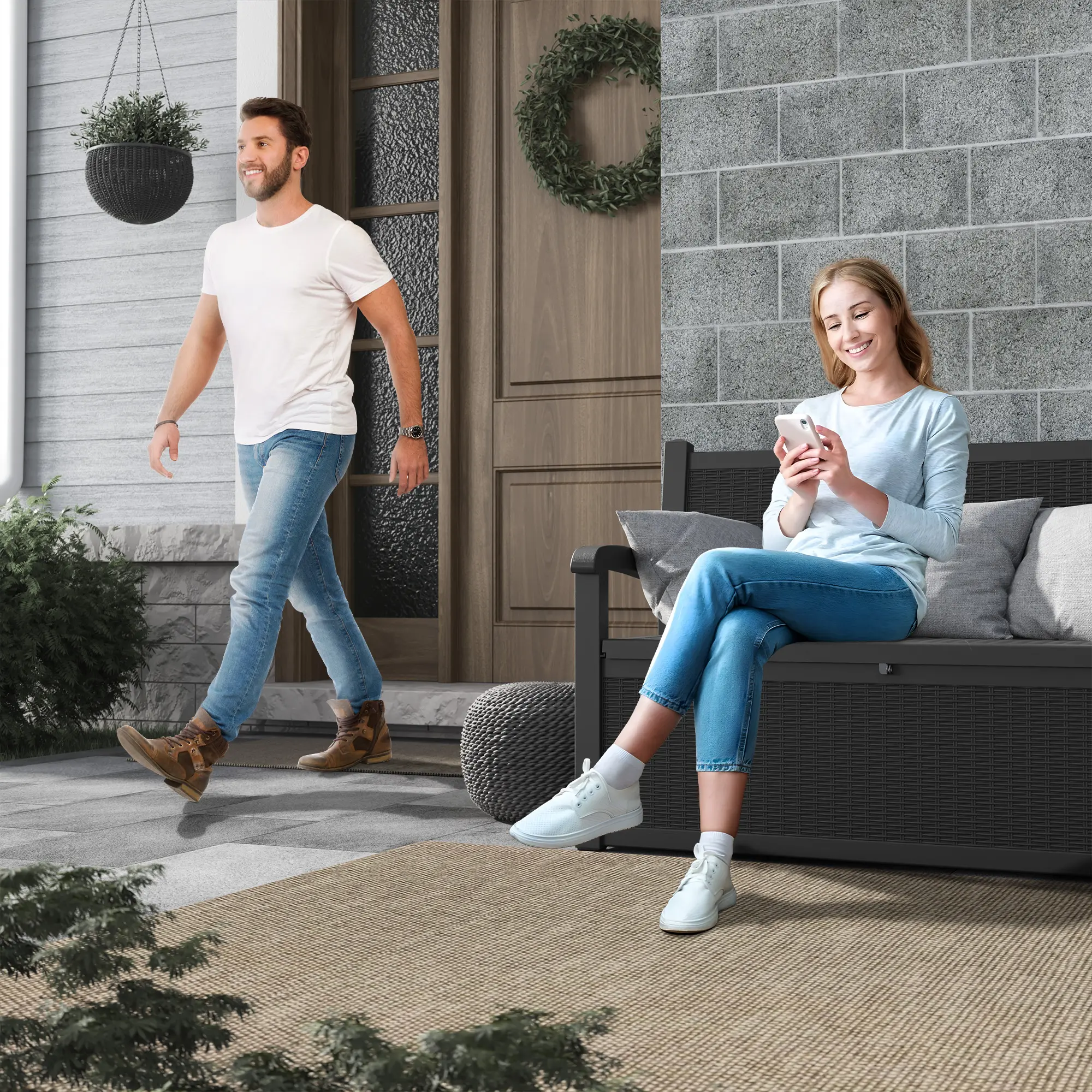 Weatherproof Plastic Patio Storage Bench with Seating