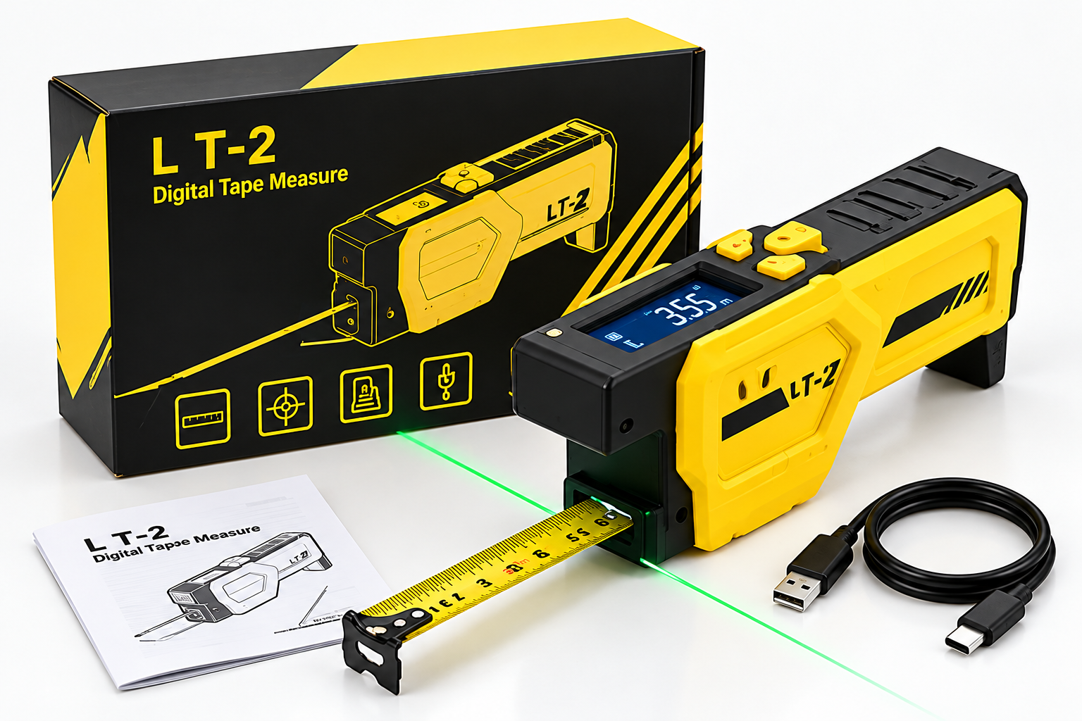 2-Pack 5M Digital Laser Tape Measure Set – 16.4FT, LCD Display, USB-C Rechargeable  复制英文标题