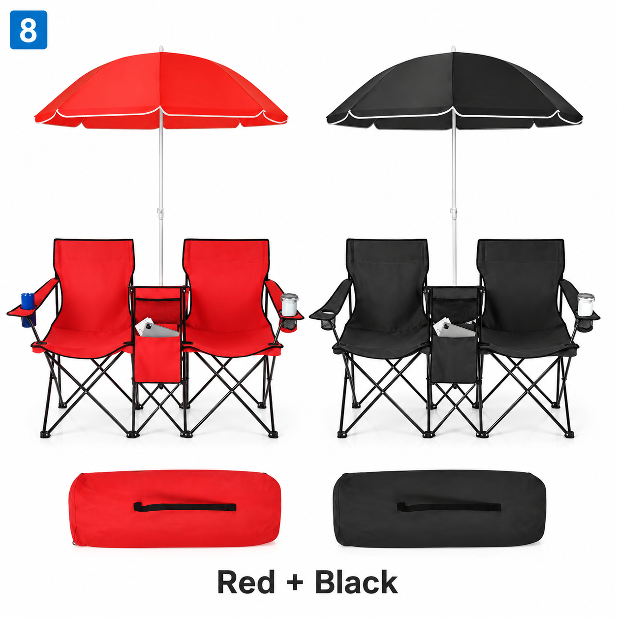 [Copy]Tangkula Double Camping Chairs with Umbrella, Portable 2 Seat Folding Camp Chair with Cooler Bag, Beverage Holder, Carrying Bag, Foldable Lawn Chair for Outside, Fishing, Picnic, Beach