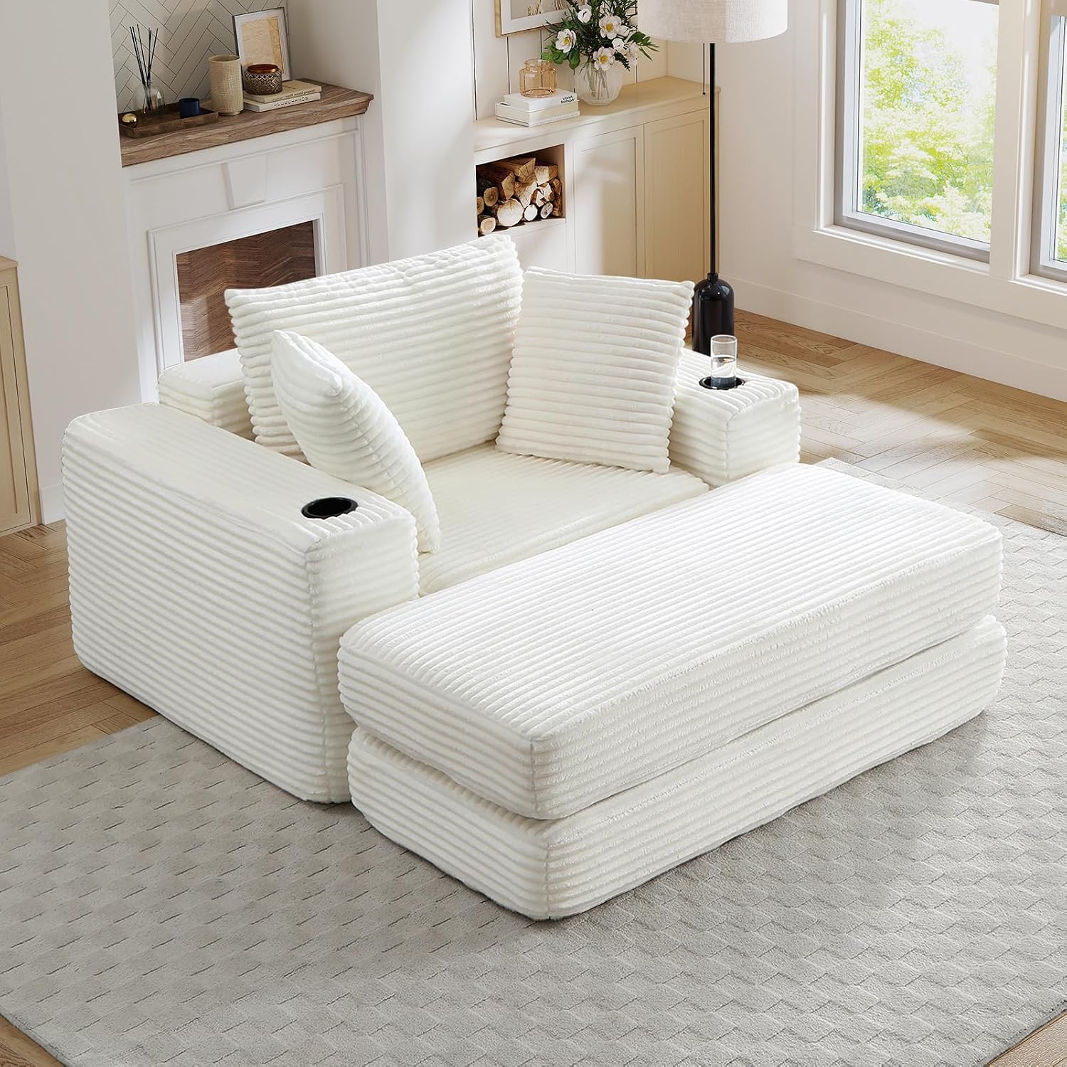 Oversized Cloud Lounge Chair – Cozy Corduroy Sofa with 3 Pillows, Deep Seat Accent Chair for Living Room & Bedroom