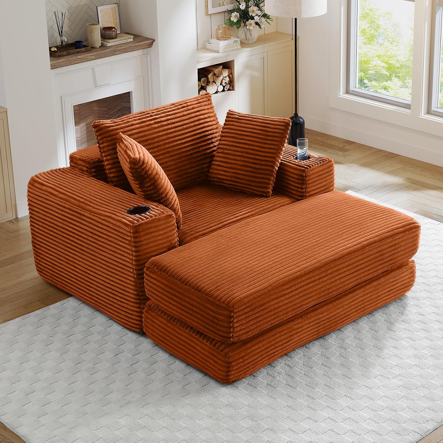 Oversized Cloud Lounge Chair – Cozy Corduroy Sofa with 3 Pillows, Deep Seat Accent Chair for Living Room & Bedroom