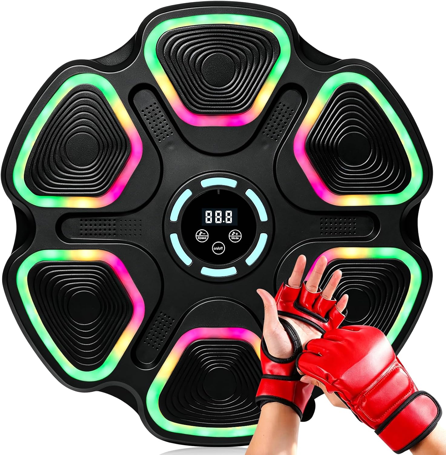  Smart Music Boxing Machine for Adults and Kids, Wall Mounted Punching Trainer with Boxing Gloves, LED Electronic Target, 9 Modes and 9 Speeds, Home Gym Workout Equipment