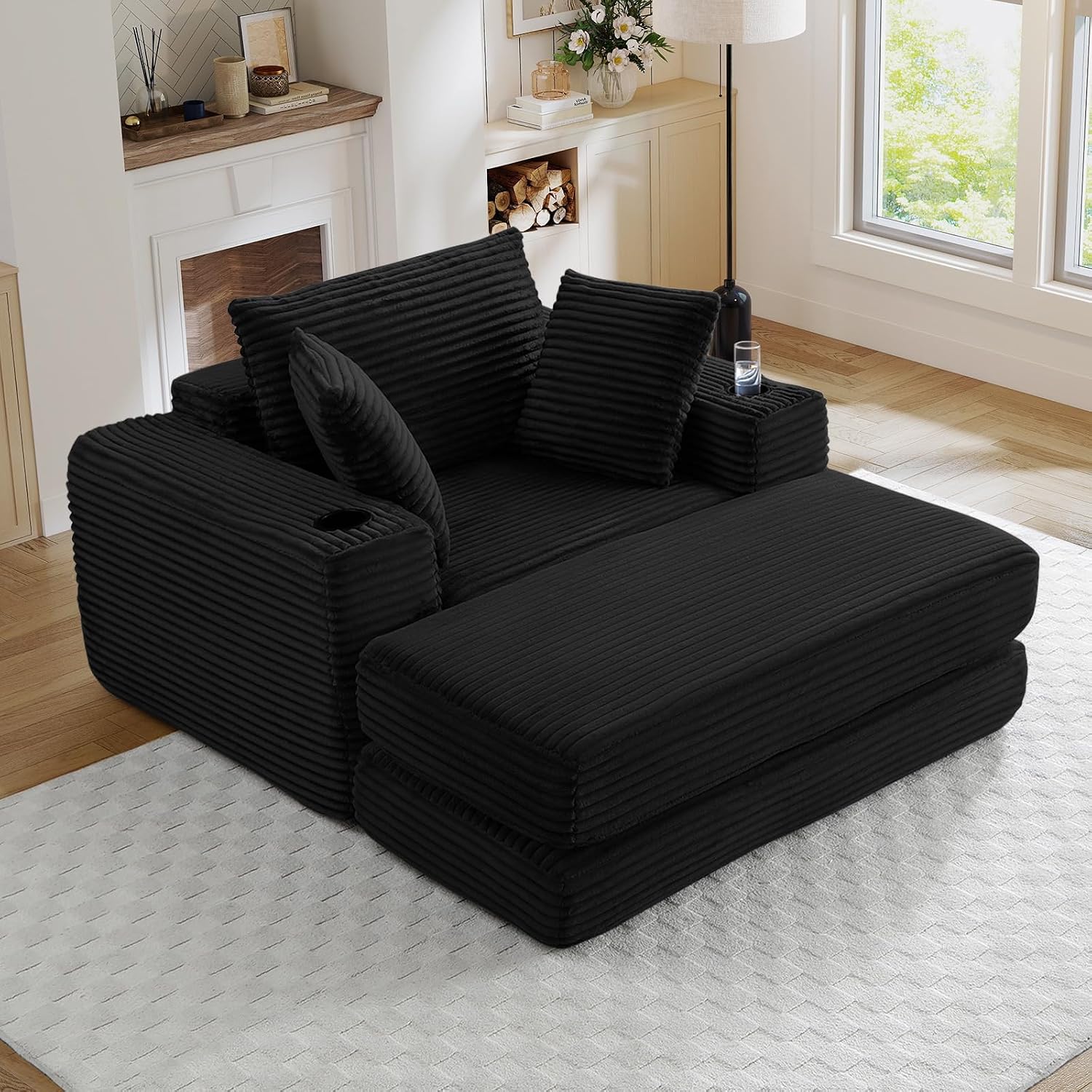Oversized Cloud Lounge Chair – Cozy Corduroy Sofa with 3 Pillows, Deep Seat Accent Chair for Living Room & Bedroom