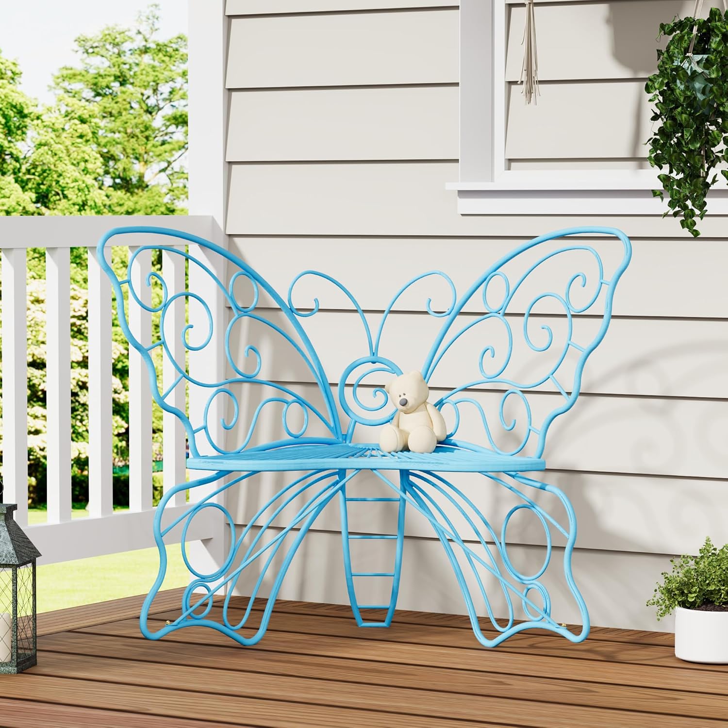 36" Metal Butterfly Garden Bench, Weatherproof Outdoor Patio Bench with Cast Iron Frame for Porch, Lawn, Yard & Balcony