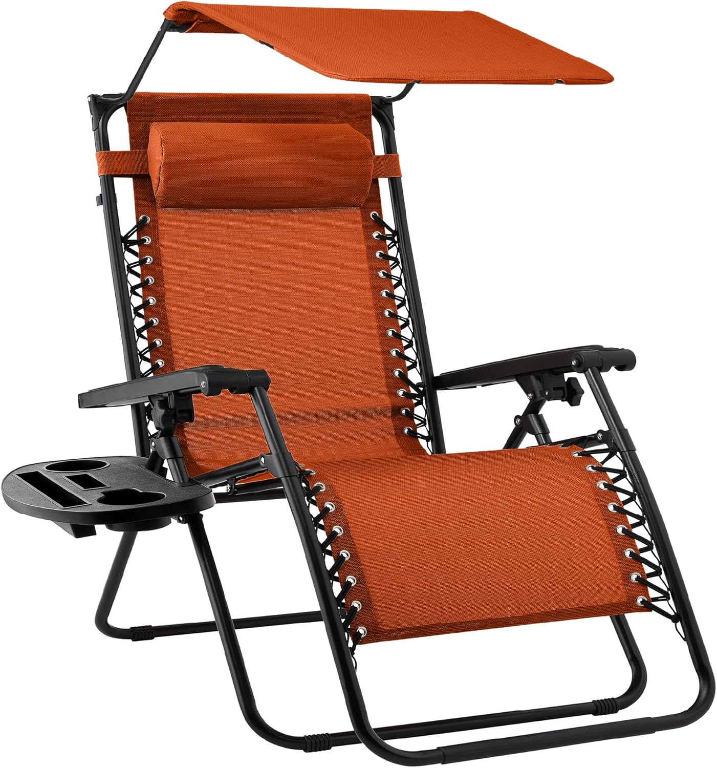 30" Oversized Zero Gravity Folding Lounge Chair with Adjustable Sun Canopy, Headrest & Side Tray for Patio & Outdoor Use
