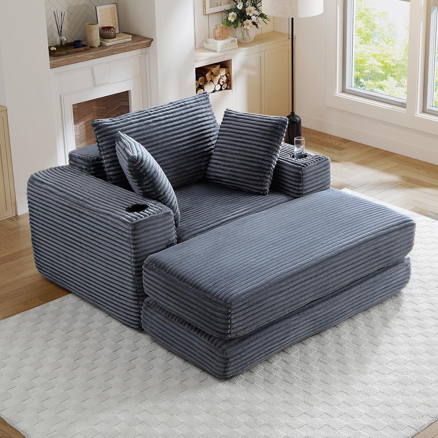 Oversized Cloud Lounge Chair – Cozy Corduroy Sofa with 3 Pillows, Deep Seat Accent Chair for Living Room & Bedroom