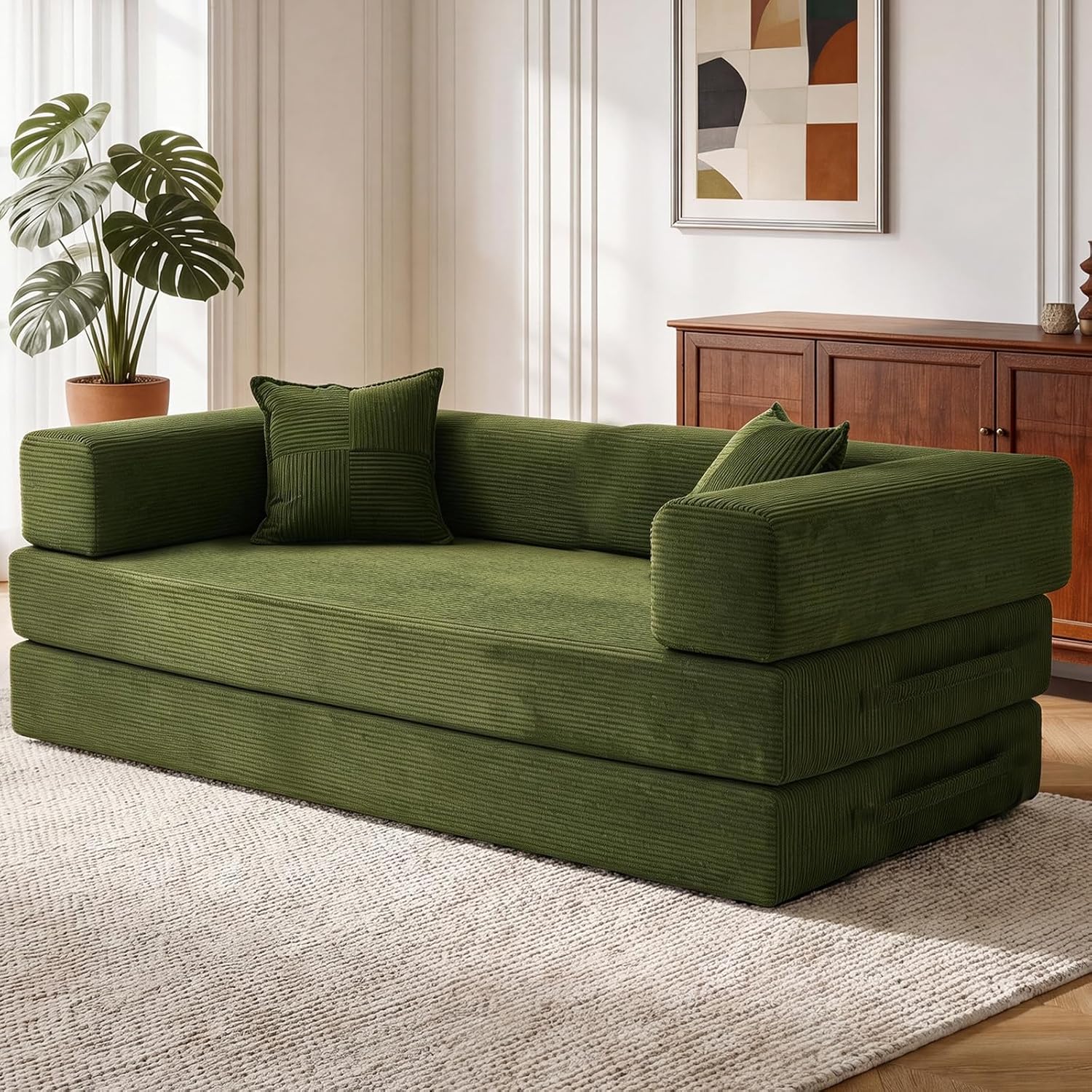 🛋️ 200CM 5-in-1 Convertible Sofa Bed – 3-Seater Corduroy Sleeper Sofa