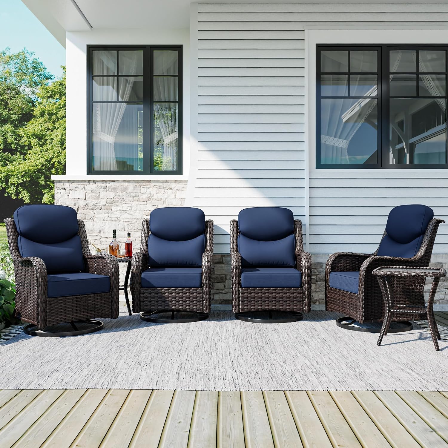 3-Piece Patio Swivel Rocker Chair Set with Side Table & Thick Cushions