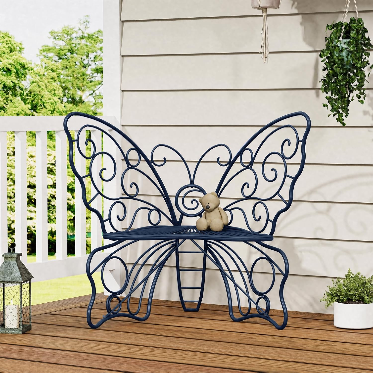 36" Metal Butterfly Garden Bench, Weatherproof Outdoor Patio Bench with Cast Iron Frame for Porch, Lawn, Yard & Balcony
