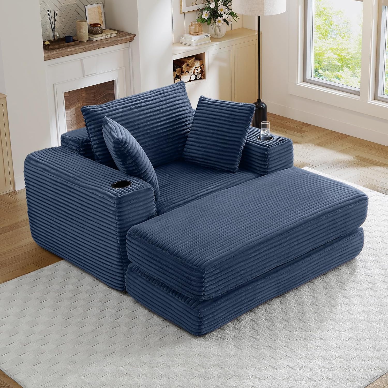 Oversized Cloud Lounge Chair – Cozy Corduroy Sofa with 3 Pillows, Deep Seat Accent Chair for Living Room & Bedroom