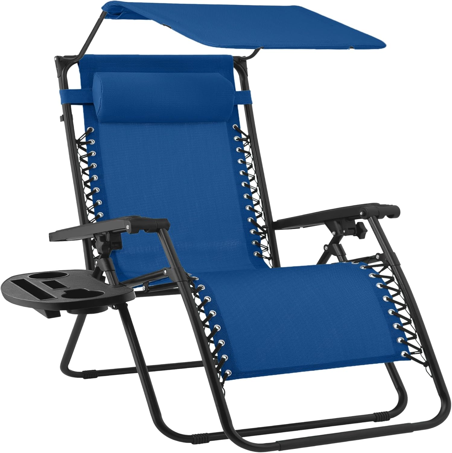 30" Oversized Zero Gravity Folding Lounge Chair with Adjustable Sun Canopy, Headrest & Side Tray for Patio & Outdoor Use