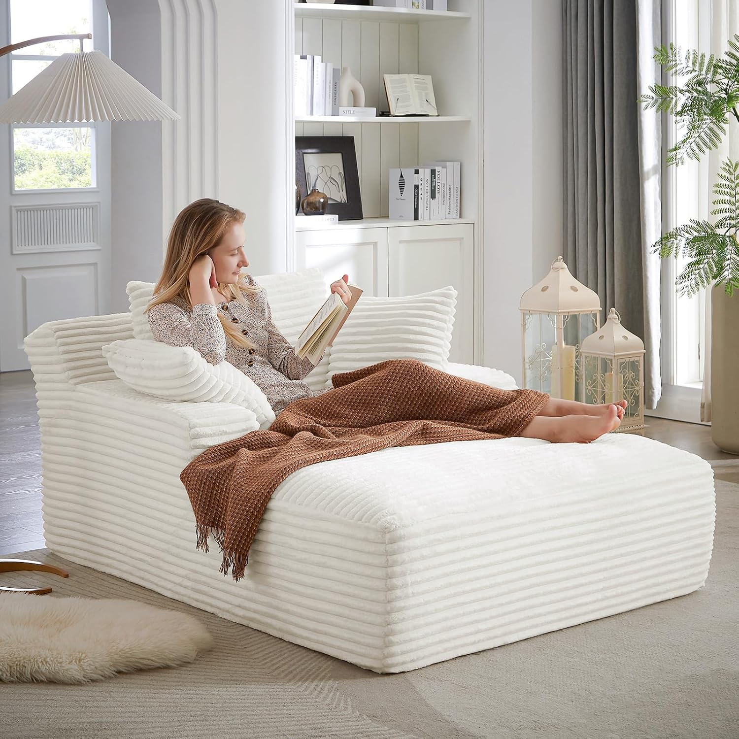 Oversized Cloud Lounge Chair – Cozy Corduroy Sofa with 3 Pillows, Deep Seat Accent Chair for Living Room & Bedroom