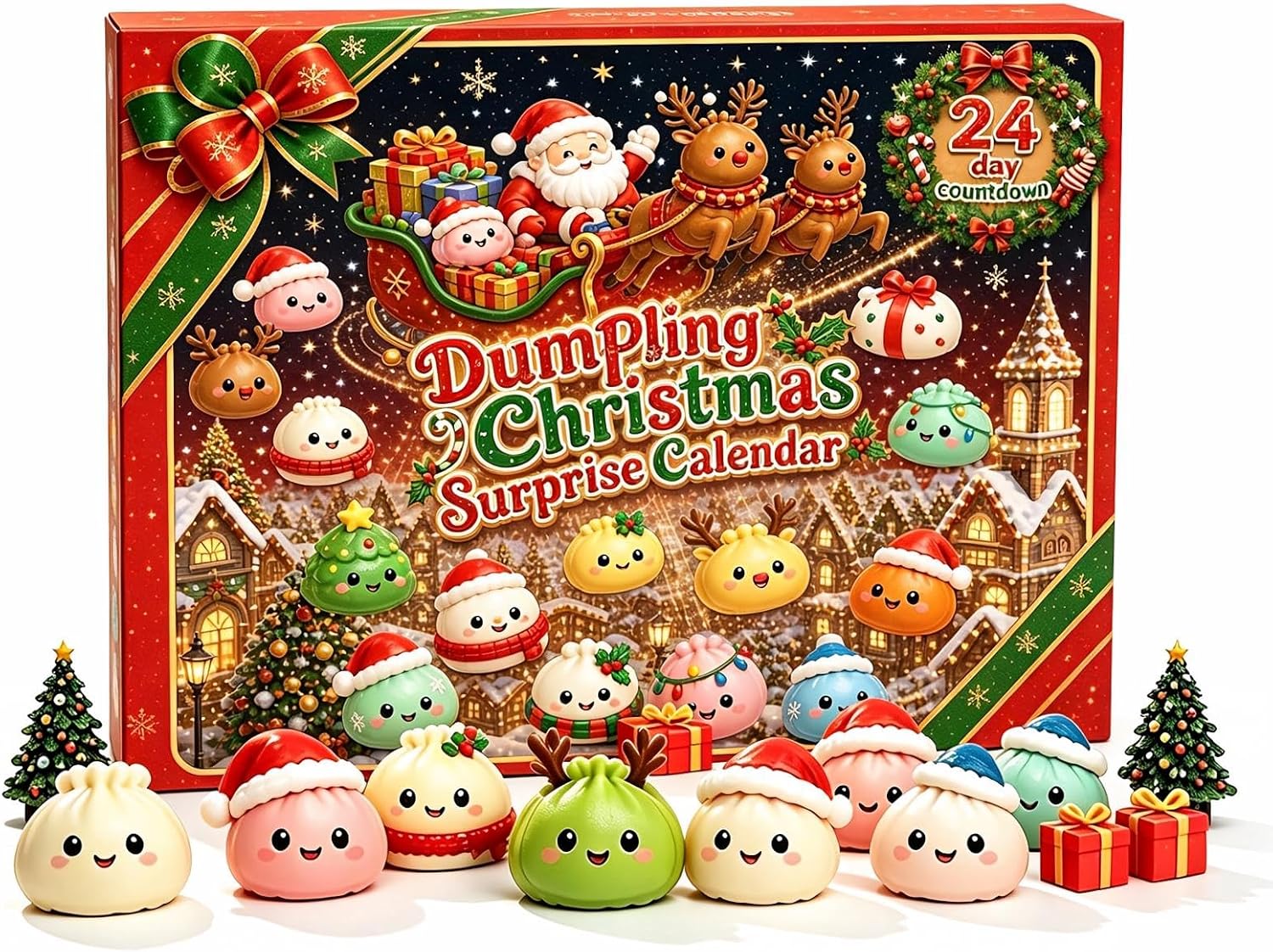 Christmas Squishies Advent Calendar 2026, 24 Days Dumpling Squishies Toys Countdown Calendar, Christmas Decor Jumbo Mini Glitter Squishie Squeezy Toys