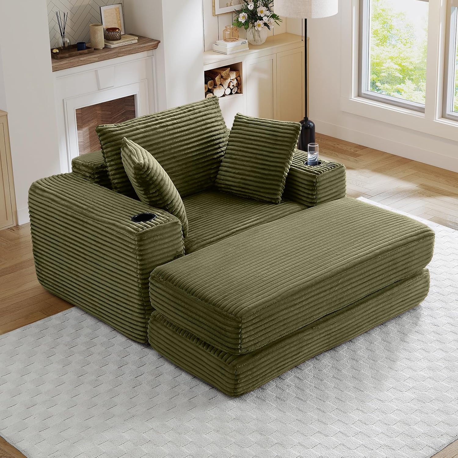 Oversized Cloud Lounge Chair – Cozy Corduroy Sofa with 3 Pillows, Deep Seat Accent Chair for Living Room & Bedroom