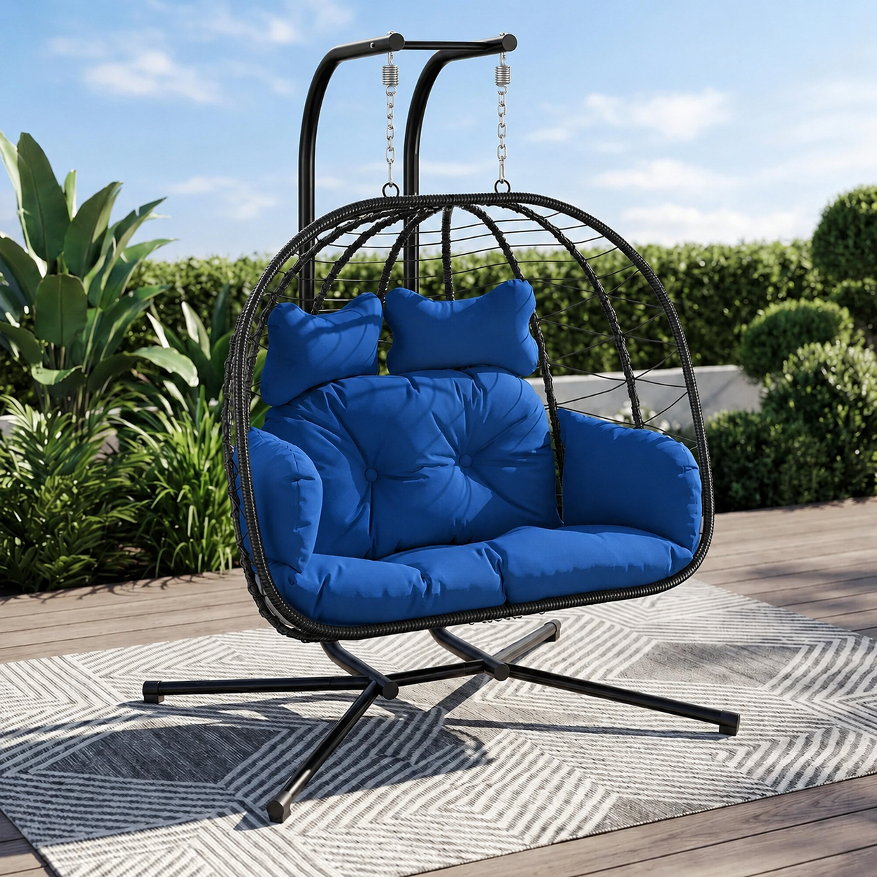 All-Weather 2-Seater Hanging Egg Chair with Stand | Heavy-Duty Lounger (317 kg)