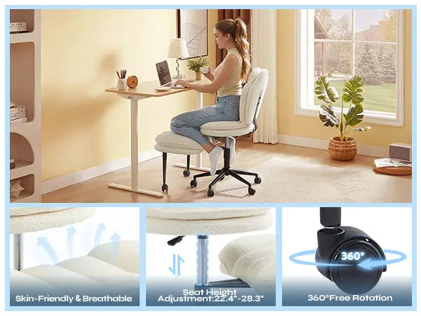 [Plus Size] Pinmoco Cloud Throne Cross-Back Ergonomic Chair—Dual-layer 360-degree swivel, height-adjustable, teddy bear fabric, pet-friendly office chair, extra-wide seat, ideal for both home and office use, reading chair.