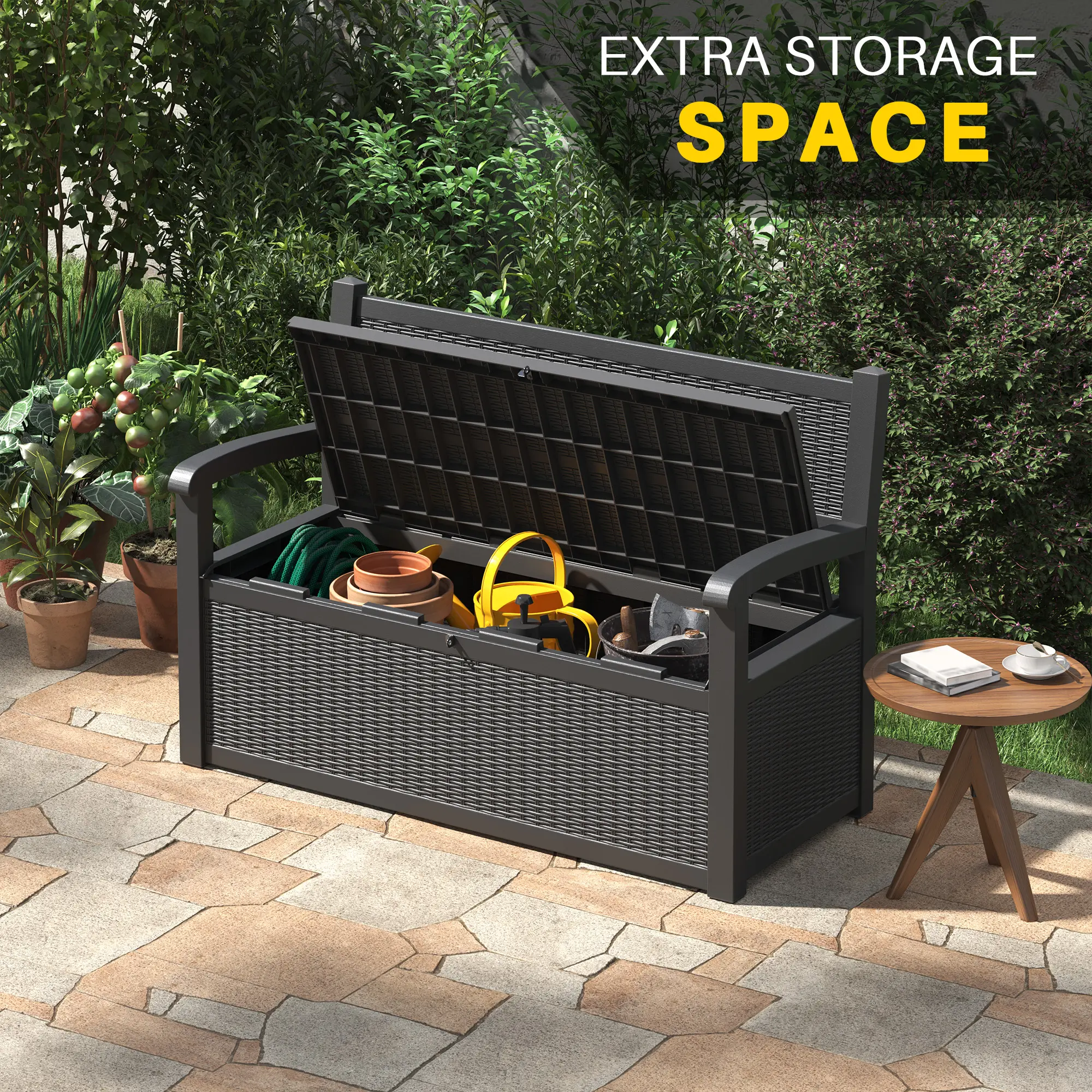 Weatherproof Plastic Patio Storage Bench with Seating
