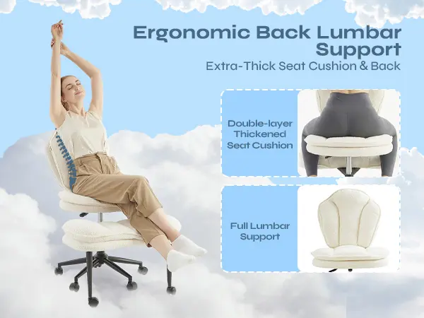[Plus Size] Pinmoco Cloud Throne Cross-Back Ergonomic Chair—Dual-layer 360-degree swivel, height-adjustable, teddy bear fabric, pet-friendly office chair, extra-wide seat, ideal for both home and office use, reading chair.