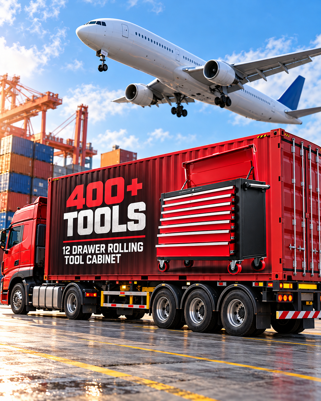 Illustrative airplane and freight logistics presentation