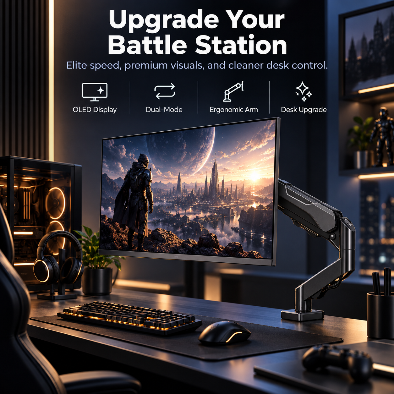 27" Dual-Mode OLED Gaming Monitor with Premium Monitor Arm