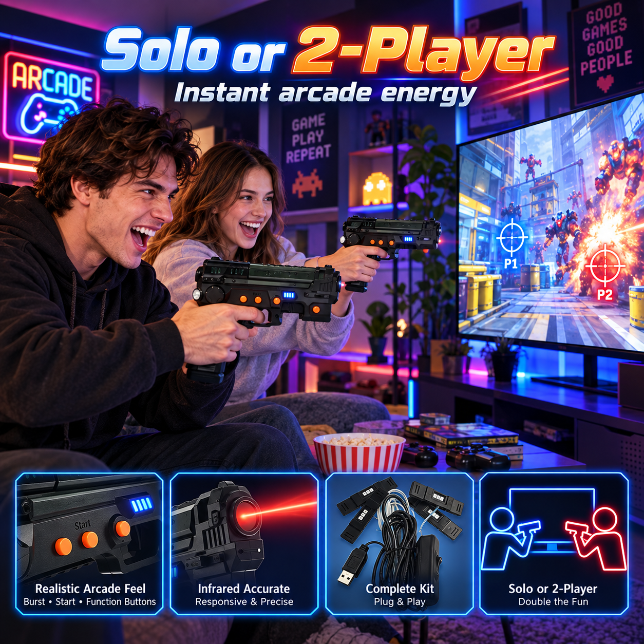 Retro Shooter Light Gun Set – Wireless, Immersive, Arcade Ready