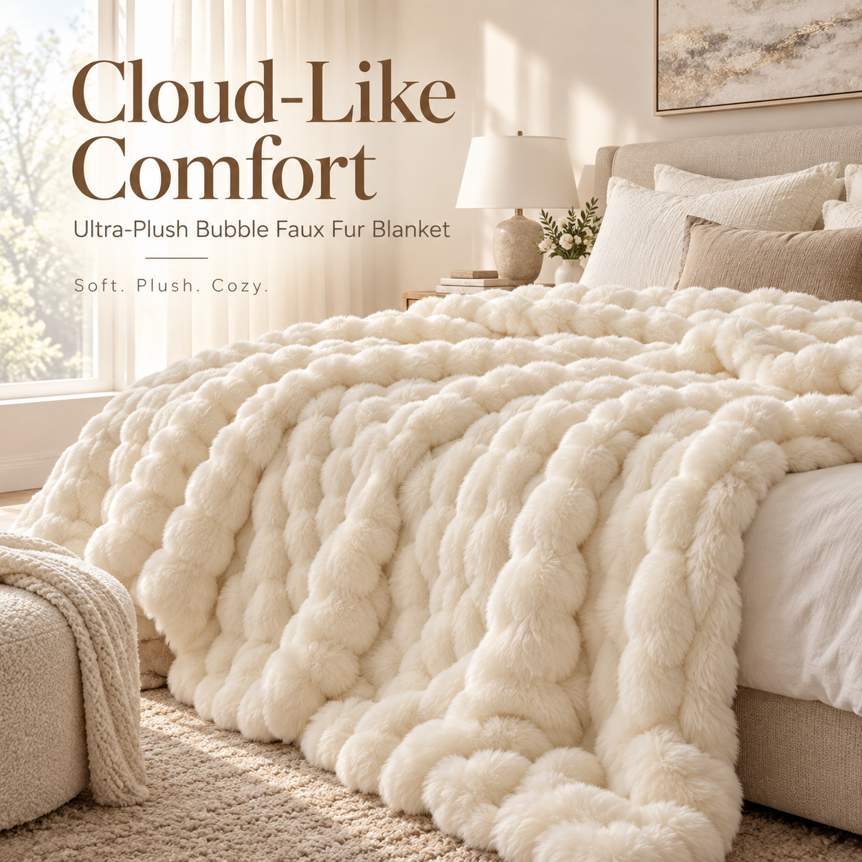 Cloud Bubble Faux Fur Blanket – 700GSM Ultra-Plush Oversized Throw