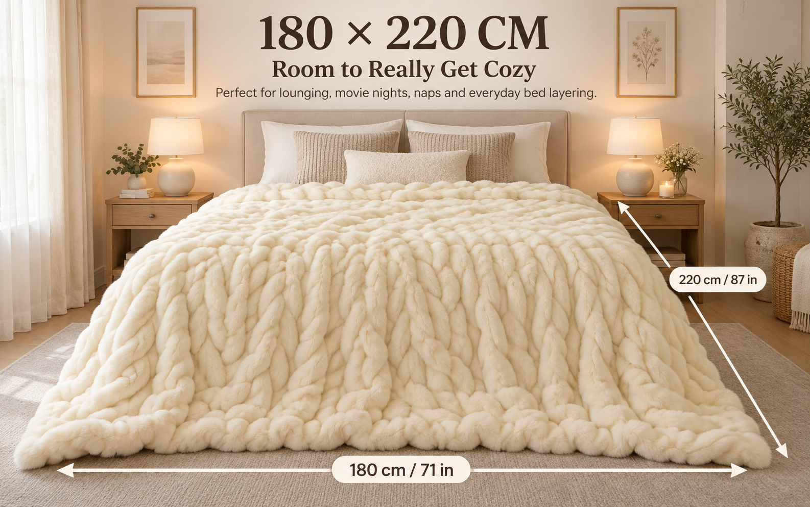 180 by 220 cm oversized blanket
