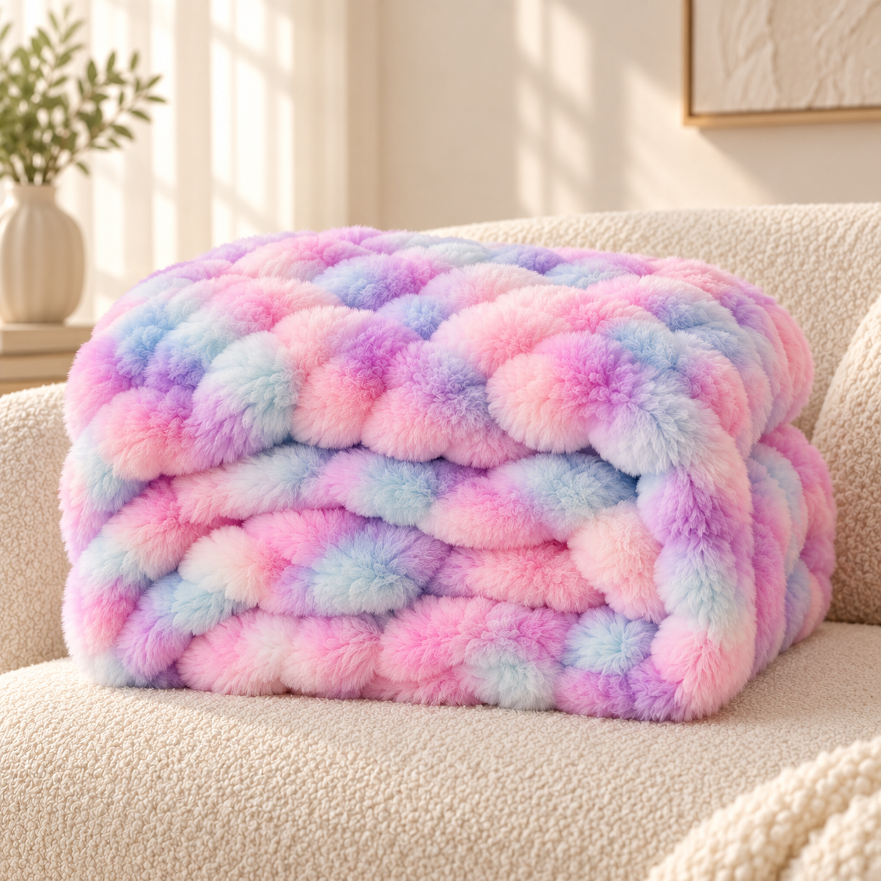 Cloud Bubble Faux Fur Blanket – 700GSM Ultra-Plush Oversized Throw