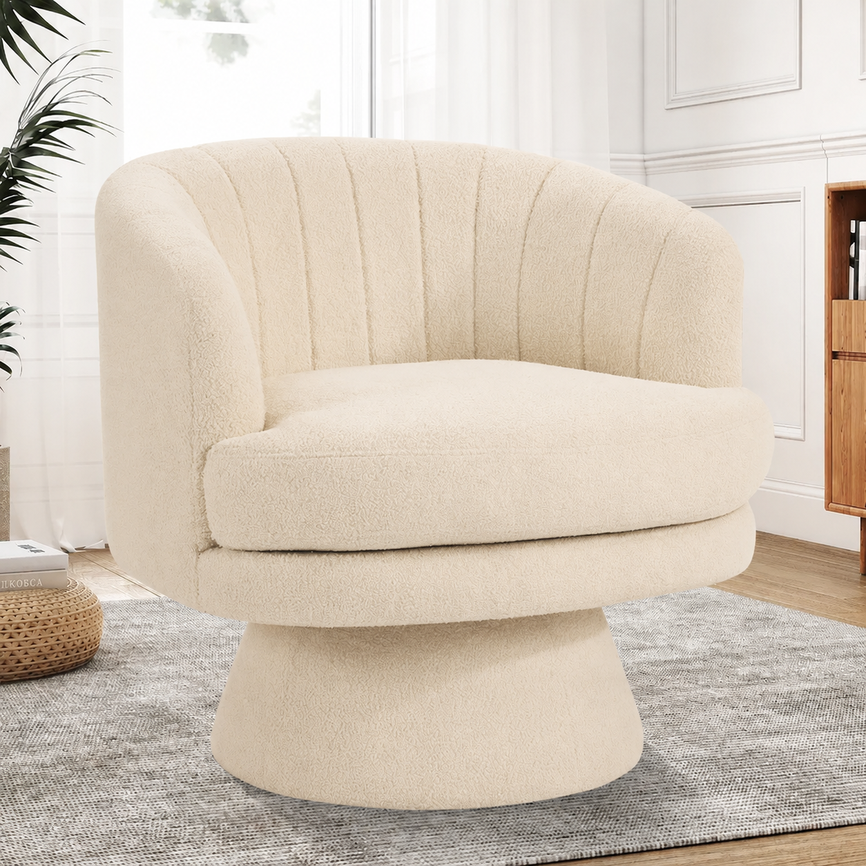 Ebello 360° Swivel Barrel Chair, Sherpa Accent Chair