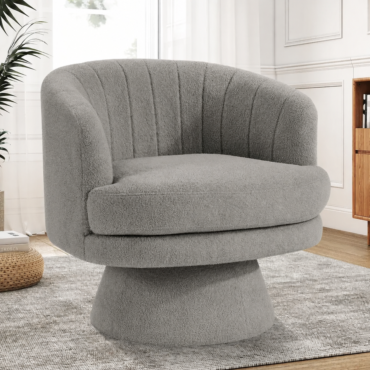 Ebello 360° Swivel Barrel Chair, Sherpa Accent Chair