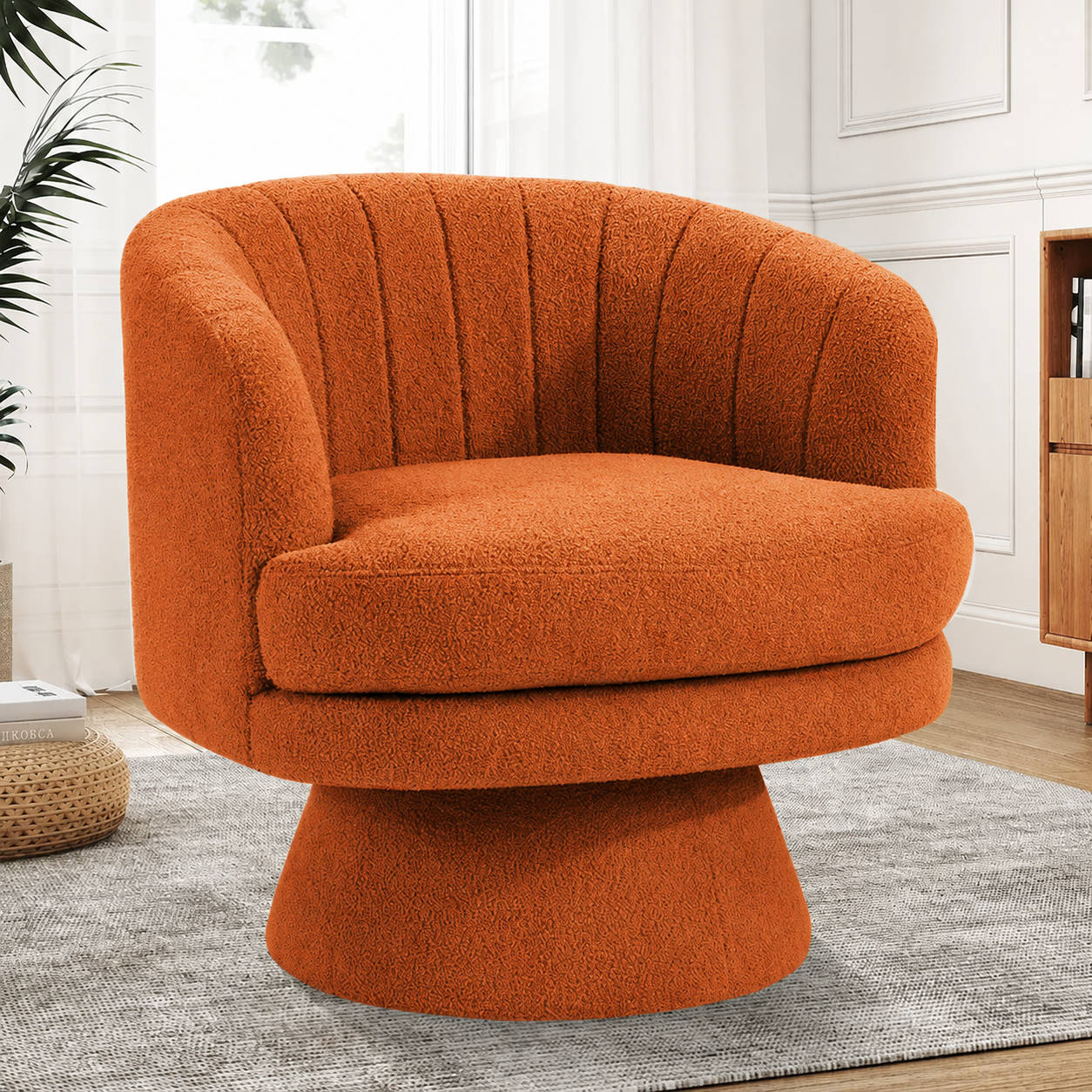 Ebello 360° Swivel Barrel Chair, Sherpa Accent Chair