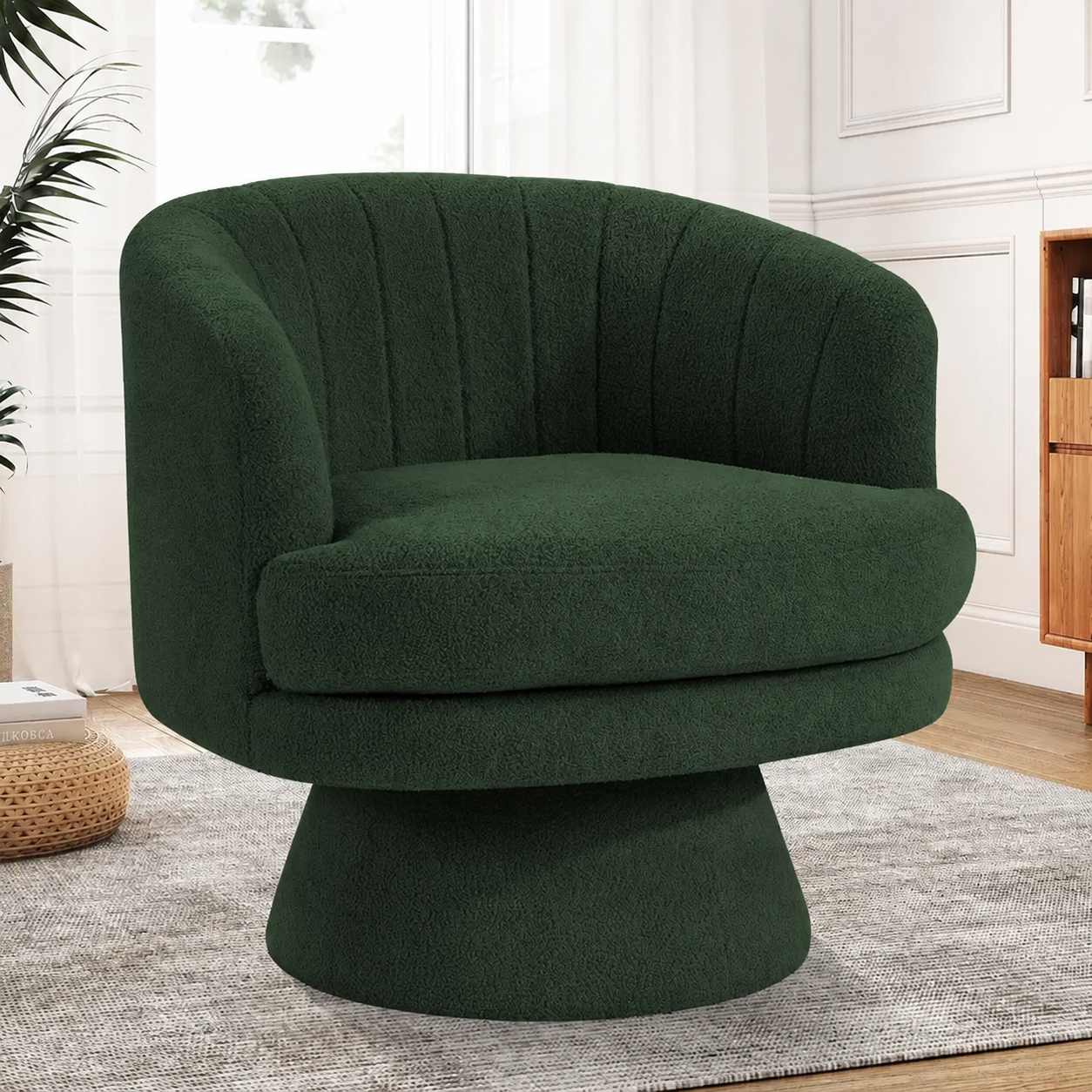 Ebello 360° Swivel Barrel Chair, Sherpa Accent Chair