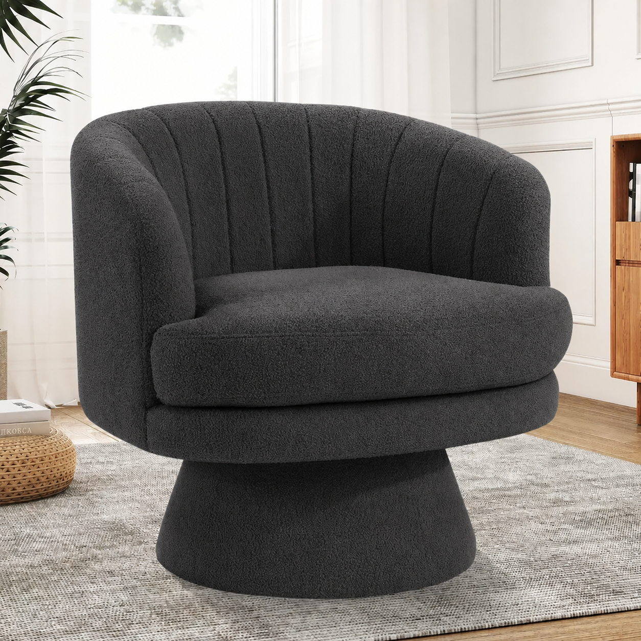 Ebello 360° Swivel Barrel Chair, Sherpa Accent Chair