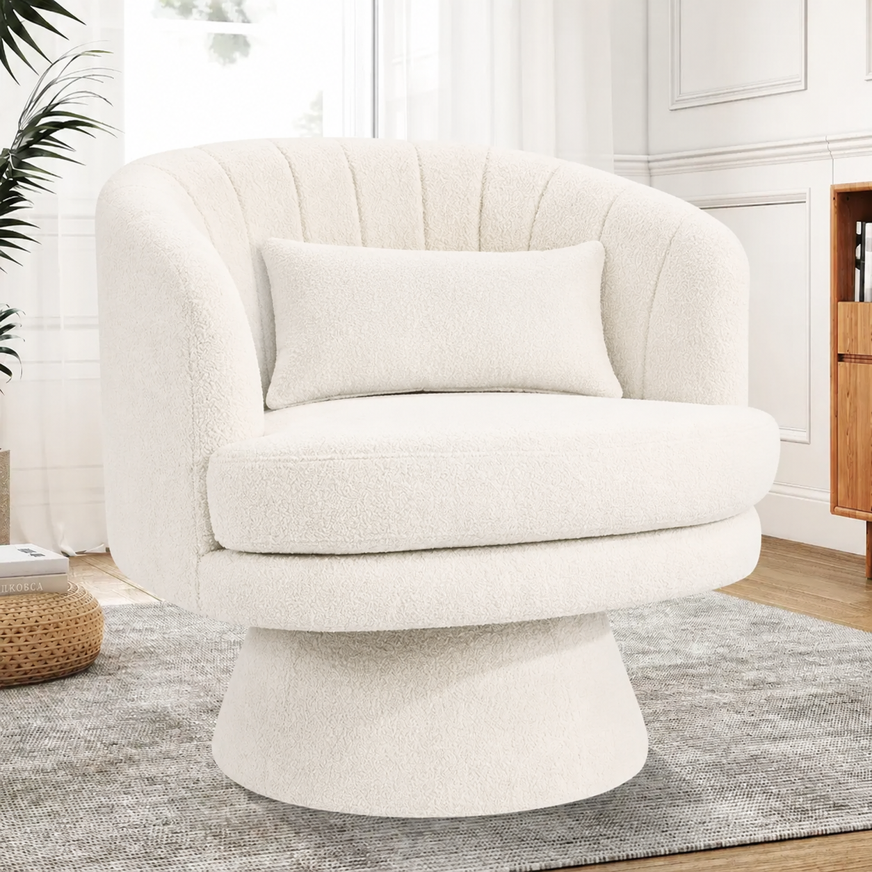 Ebello 360° Swivel Barrel Chair, Sherpa Accent Chair