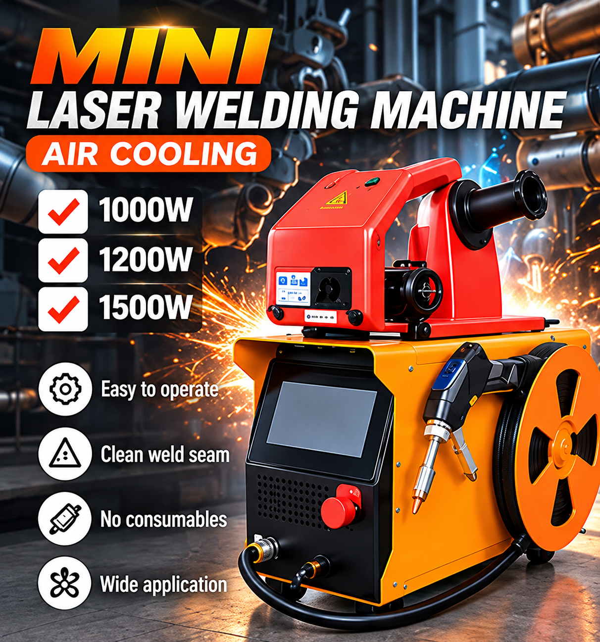 Air cooling handheld laser welder 1000W 1500W
