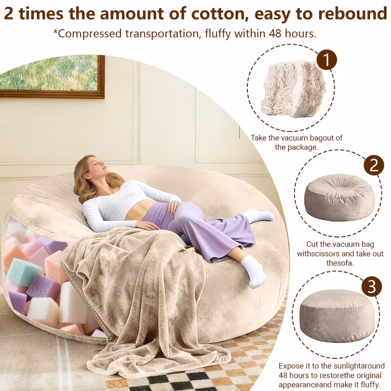 pouf da 100 cm in memory foam con imbottitura, sedia da adulti adatta per soggiorno e camera da letto Dettagli dell'articolo 3