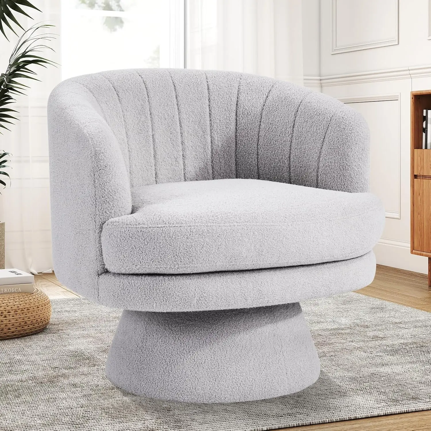Ebello 360° Swivel Barrel Chair, Sherpa Accent Chair