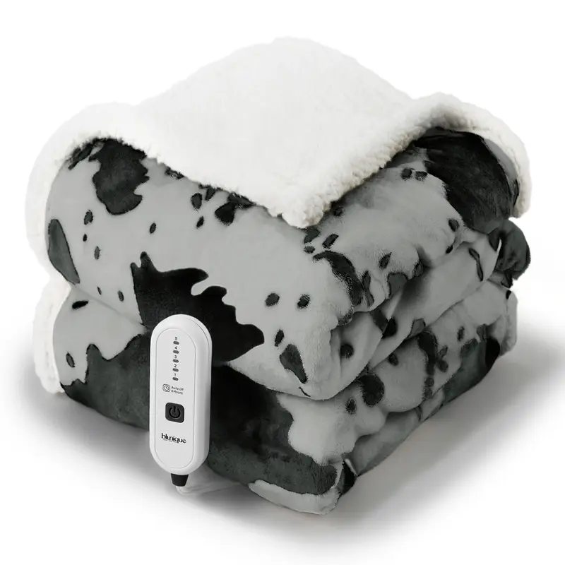 🔥 Cozy Cow Print Electric Heated Throw Blanket – 5 Heat Settings & Auto Shut-Off