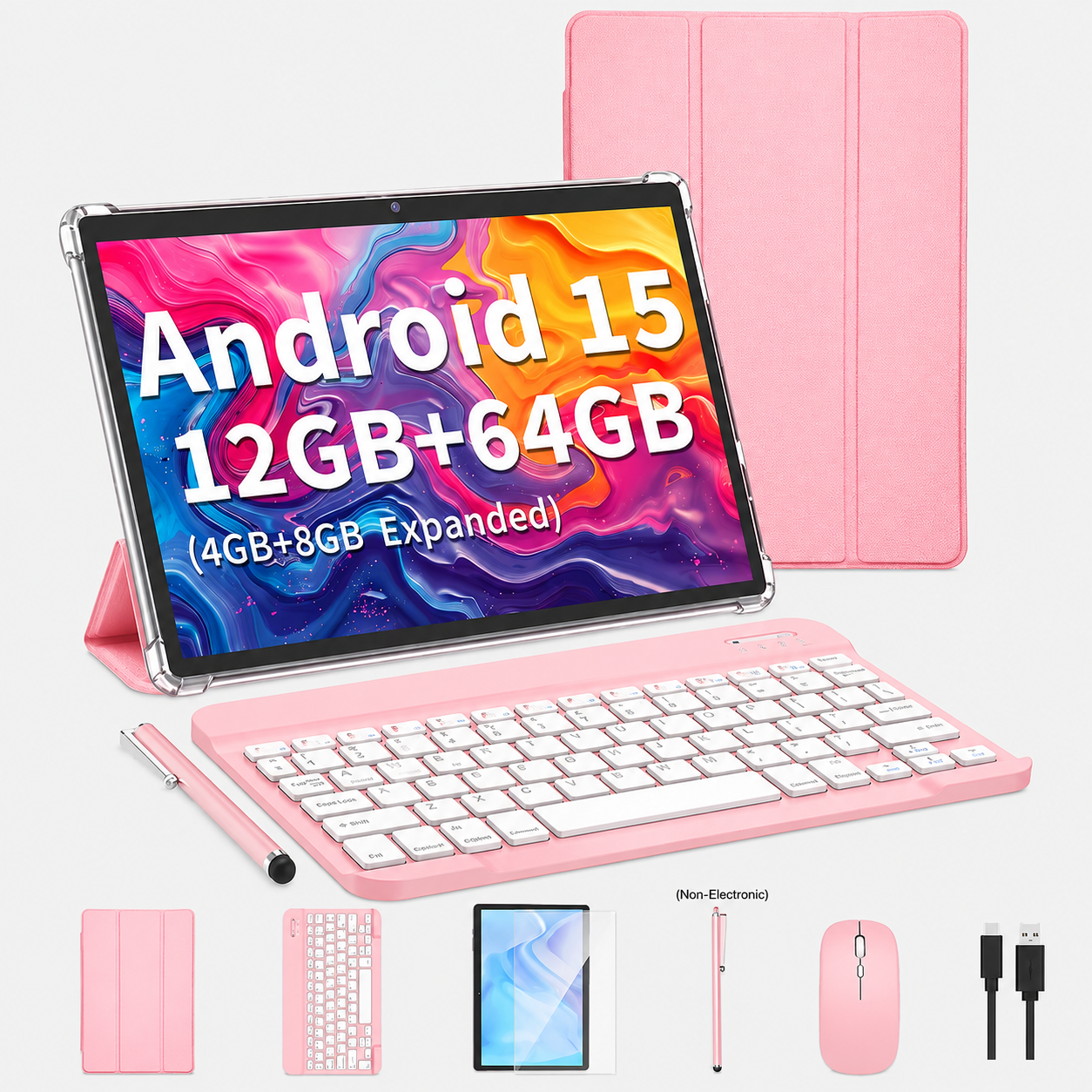 Android 15 10.1" Tablet – 12GB RAM (4GB+8GB Extended), 64GB Storage, 6000mAh Battery, WiFi, GPS, Keyboard, Case, Mouse, Stylus & Charging Cable Included