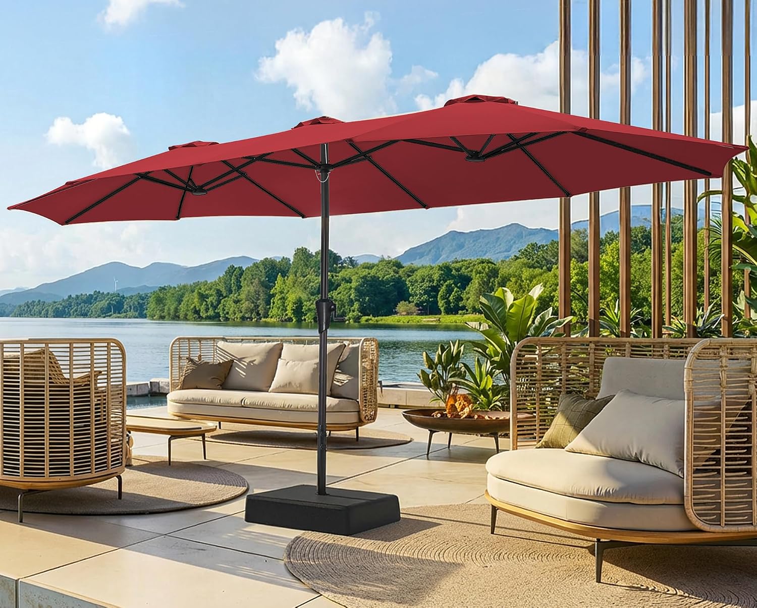 13FT Extra Large Double-Sided Outdoor Patio Umbrella with Base, Fade-Resistant Canopy for Pool, Deck, Garden & Backyard – Light Blue