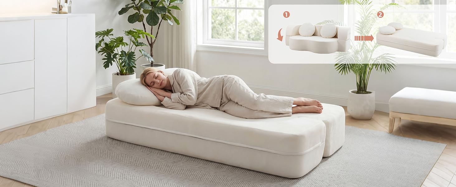 2-in-1 Floor Couch and Mattress Modern Boneless Loveseat Sleeper