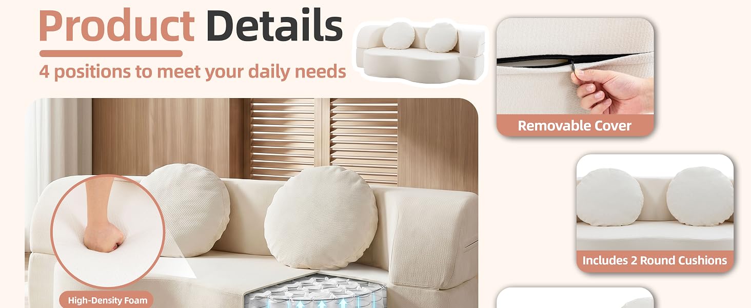 2-in-1 Floor Couch and Mattress Modern Boneless Loveseat Sleeper