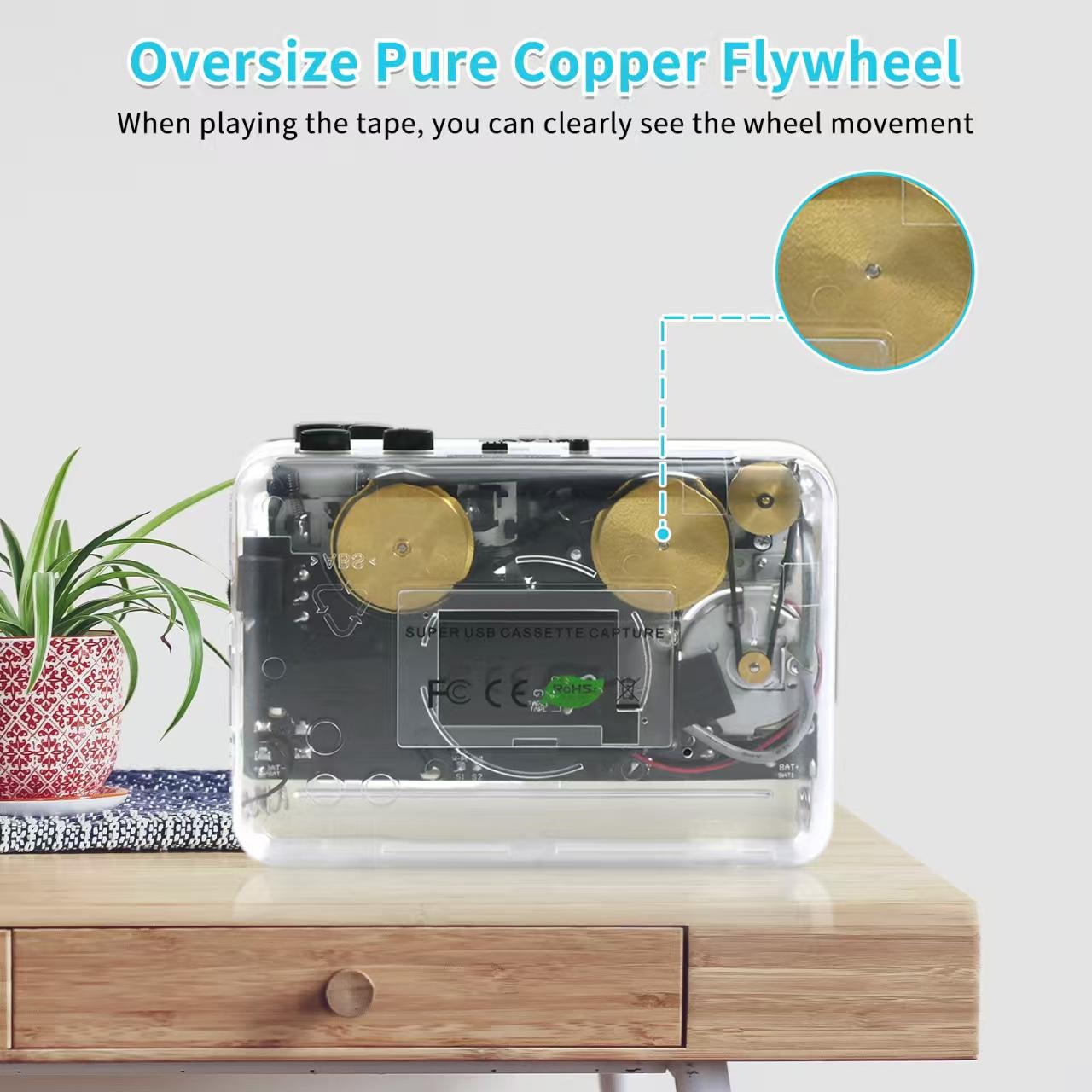 Transparent Radio & Cassette Player, USB Cassette Recorder, Tape-to-Digital Audio MP3 Converter, Push Button, Rechargeable, 3.5 mm Jack, PC-Powered for Music Lovers Rechargeable Radio