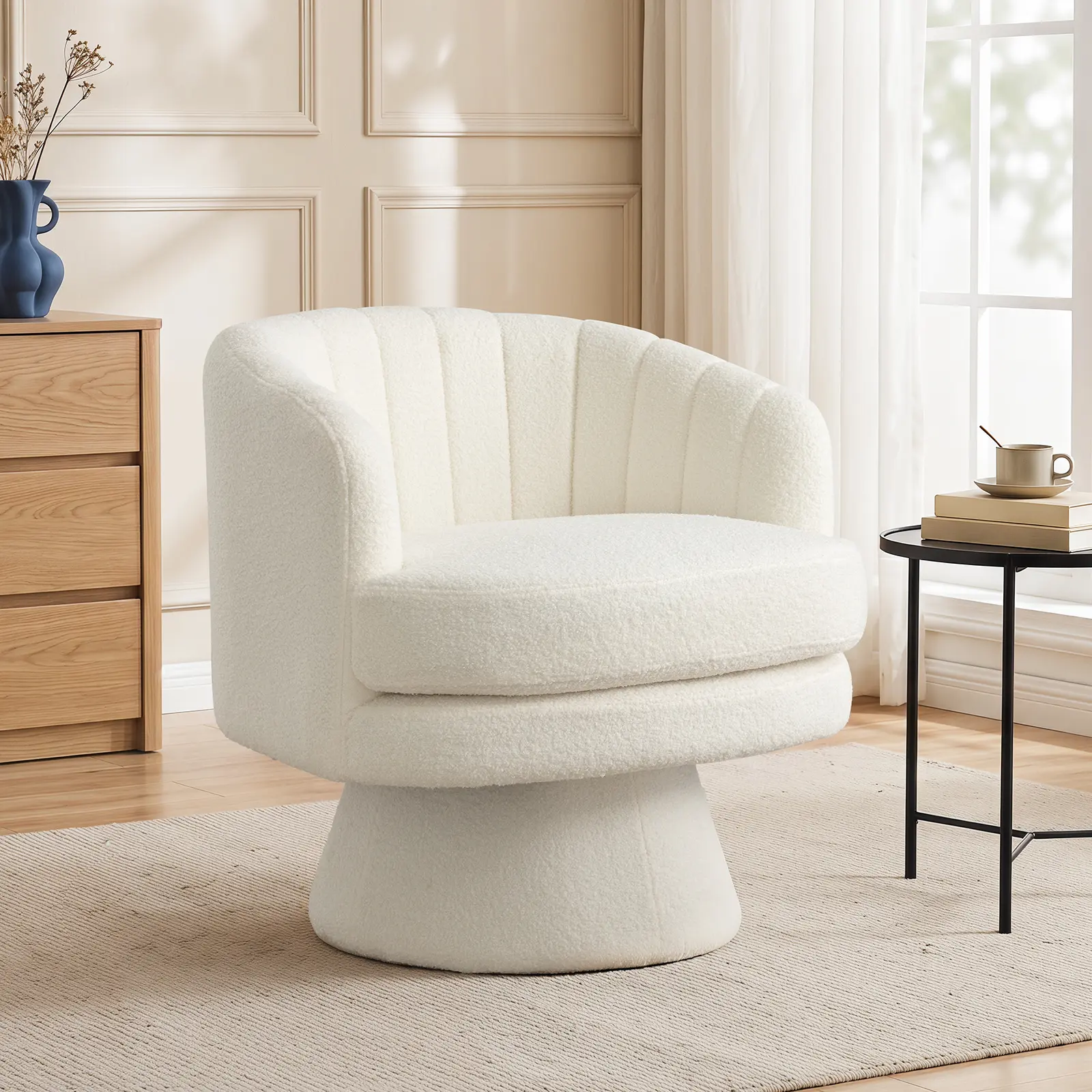 Ebello 360° Swivel Barrel Chair, Sherpa Accent Chair