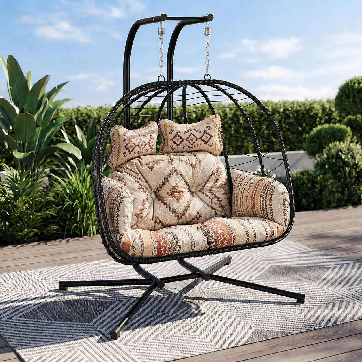 All-Weather 2-Seater Hanging Egg Chair with Stand | Heavy-Duty Lounger (317 kg)