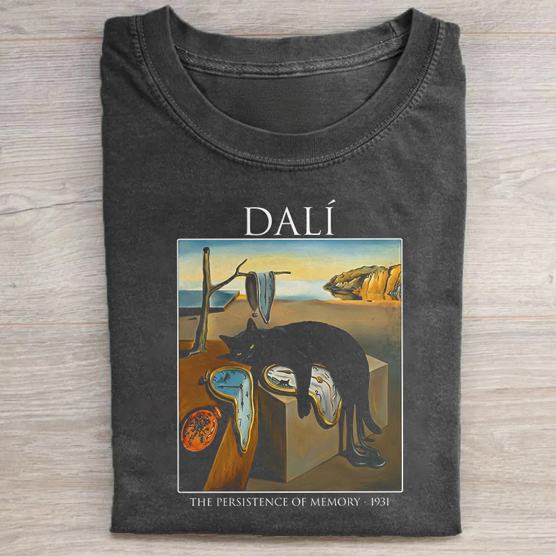 Dali Persistence of Memory Black Cat T-Shirt